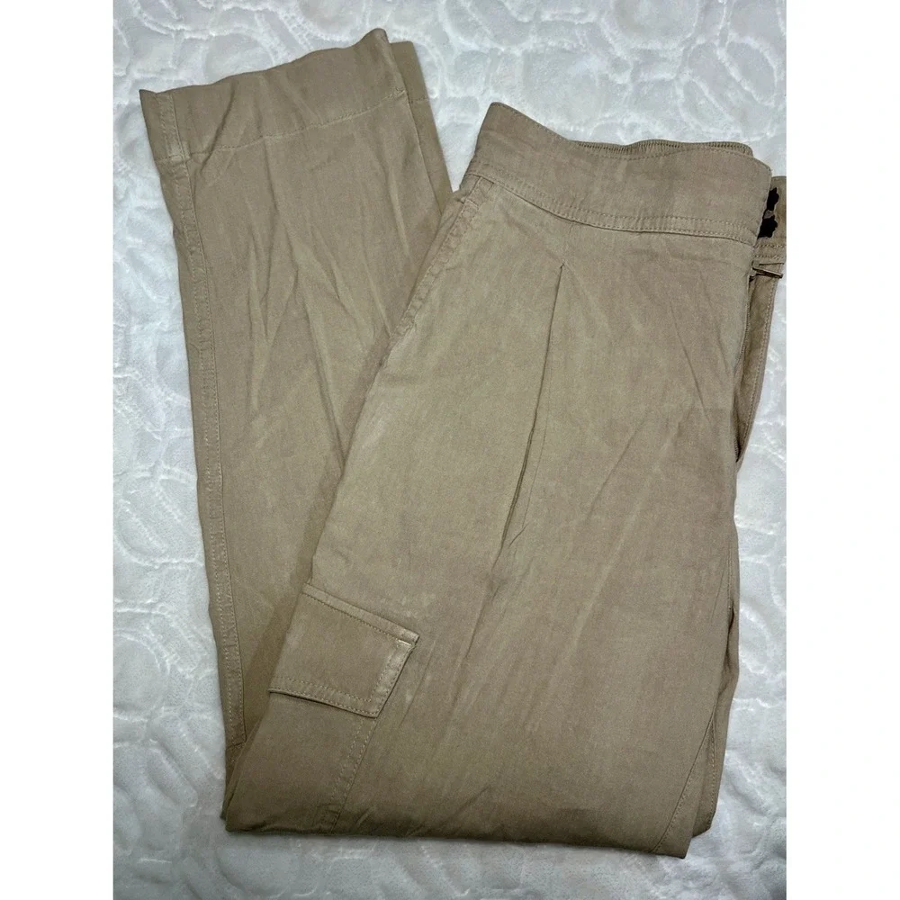 Vince Linen Blend Cargo Pants Womens 2 Khaki Utility Casual Relaxed Pockets - Picture 12 of 12